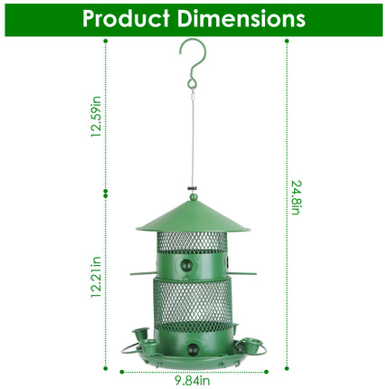 All-Metal Squirrel-Proof Bird Feeder – Chew-Proof Hanging Seed Dispenser with 360° Circular Perch & Integrated Water Cups – Heavy Duty Outdoor Feeder