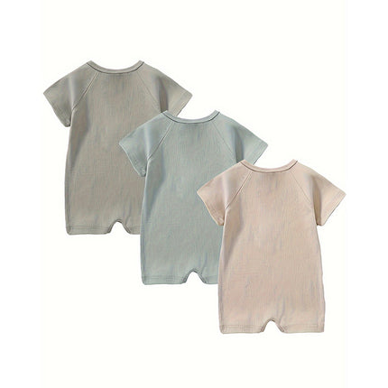 3-Pack Baby Boys Ribbed One-Piece Rompers – Long Sleeve Cotton Button Jumpsuit Set – Soft & Stretchy Essential Sleepwear