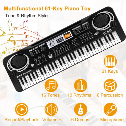 61-Keys Digital Music Electronic Keyboard – Portable Electric Piano for Beginners & Kids – Includes Microphone & Learning Functions – Musical Gift for Boys & Girls