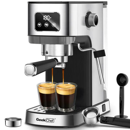 Stainless Steel Espresso & Cappuccino Machine – Dual-Method Brewing (Ground Coffee & E.S.E. Pods) – Integrated Steam Wand & Precise Temp Gauge