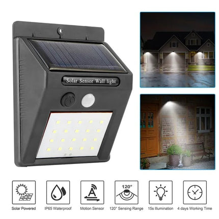 20 LED Solar Outdoor Light – PIR Motion Sensor Security Wall Light – IP65 Waterproof Wireless Solar Powered Lamp for Garden, Patio & Driveway
