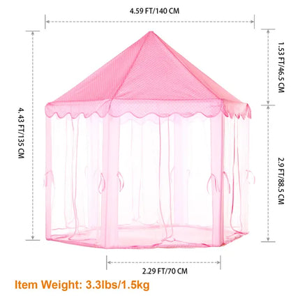 Princess Castle Play Tent for Girls – Large Hexagon Kids Playhouse with Starry Tulle Curtains – Indoor & Outdoor Fairy Tale Secret Base