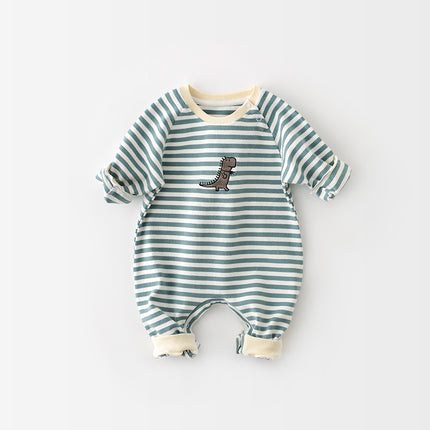 Unisex Striped Dinosaur Baby Jumpsuit – Premium Cotton Long-Sleeve Romper – Adorable & Comfortable Infant Playwear for Spring & Fall