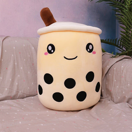 Cute Fruit Boba Tea Plush Pillow – Soft Strawberry Milk Tea Stuffed Toy – Kawaii Bubble Tea Cup Cushion for Kids & Teens (Pink/Brown)