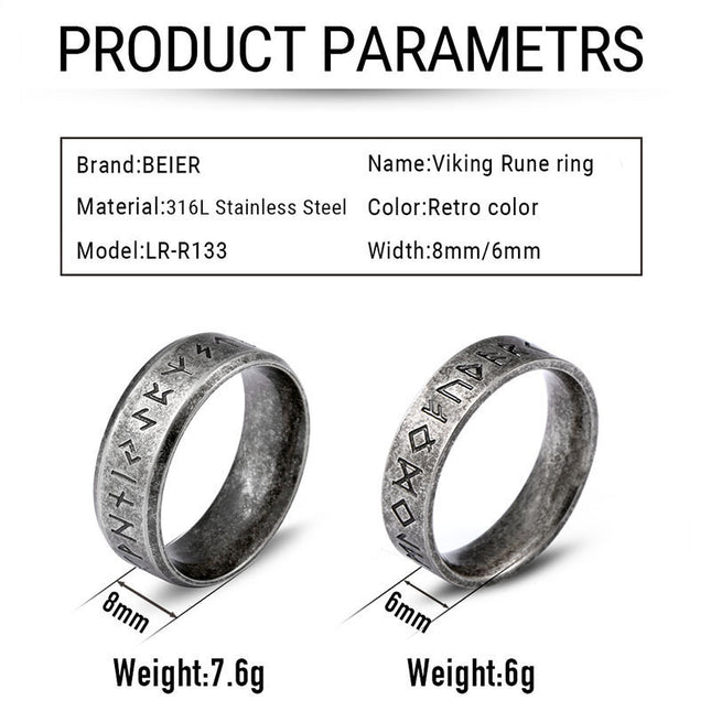 Beier 316L Stainless Steel Viking Odin Ring – Norse Rune Amulet – Vintage Warrior Jewelry for Men