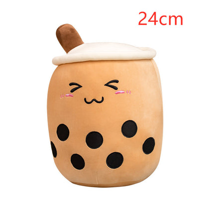 Cute Fruit Boba Tea Plush Pillow – Soft Strawberry Milk Tea Stuffed Toy – Kawaii Bubble Tea Cup Cushion for Kids & Teens (Pink/Brown)