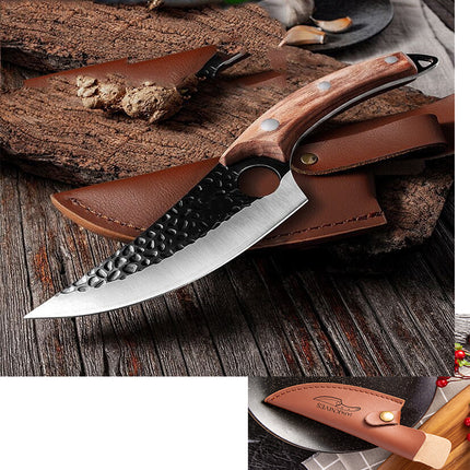 Hand-Forged Meat Cleaver & Boning Knife – High Carbon Steel Butcher Knife – Curved Skinning Knife for Hunting & Kitchen