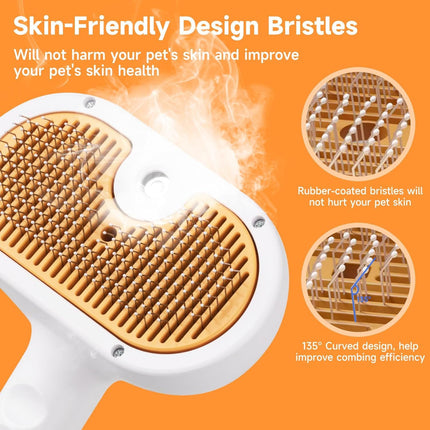 3-in-1 Steamy Cat Brush – Professional Pet Steam Brush for Shedding & Grooming – Electric Spray Massage Comb for Cats & Dogs – Rechargeable Hair Removal Tool