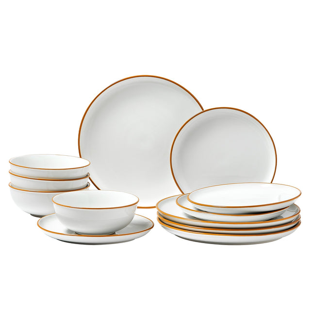 12-Piece Modern Ceramic Dinnerware Set – Complete Service for 4 – Elegant White Plates & Bowls