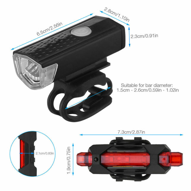 USB Rechargeable LED Bicycle Light – High Lumen Front Headlight & Rear Safety Lamp – Rainproof Cycling Light for Mountain & Road Bikes