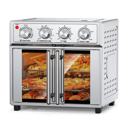 XXL 28L French Door Air Fryer Oven – Silver Stainless Steel Finish – 1700W High Power – Fits 12" Pizza & Whole Chicken