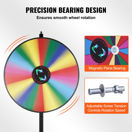 36-Inch Spinning Prize Wheel – 18 Slots Adjustable Floor Standing Win Fortune Wheel – Dry Erase Surface for Parties & Trade Shows
