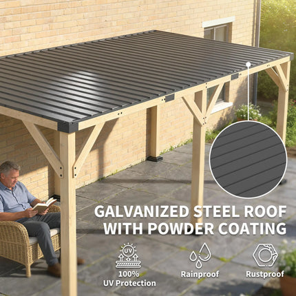 20' x 10' Wooden Hardtop Gazebo with Galvanized Steel Roof