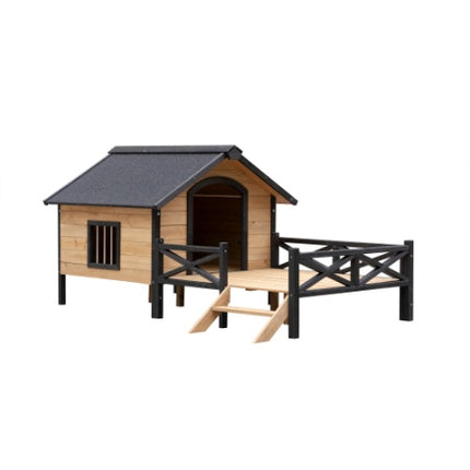 Luxury Cabin-Style Wooden Dog House with Front Porch – Large Outdoor Pet Kennel with Raised Floor & Weatherproof Roof – Rustic Garden Sanctuary