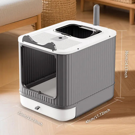 Elevated High-Shield Cat Litter Box – Leak-Proof Open Top Litter Pan with Scoop for Multi-Cat Households