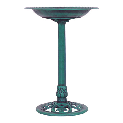 Antique Green Pedestal Bird Bath – 28" Decorative Garden Bird Feeder – Weather-Resistant Outdoor Bird Oasis