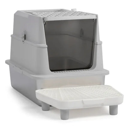 Stainless Steel Enclosed Cat Litter Box – Extra Large Metal Kitty Litter Pan with Lid & Scoop – Odor-Free & Leak-Proof Design for Large Cats