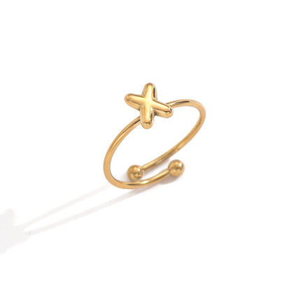 18K Gold Plated Initial Rings for Women – Adjustable Stainless Steel Letter A-Z Ring – Personalized Minimalist Jewelry – Waterproof & Tarnish-Free