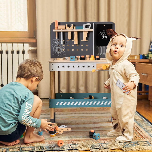 Robotime Wooden Tool Bench for Kids – Pretend Play Construction Workbench with Tools & Accessories – STEM Educational Toy for Toddlers & Preschoolers