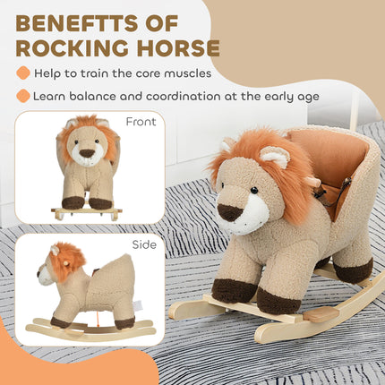 Plush Baby Rocking Lion with Sound – Wooden Rocking Animal with Safety Seat Belt – Interactive Toddler Rocker for 18-36 Months