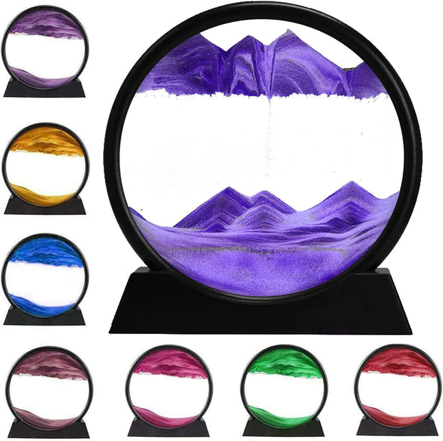 3D Moving Sand Art Picture – Dynamic Liquid Motion Sandscape – Round Glass Deep Sea Sand Display for Stress Relief & Home Decor