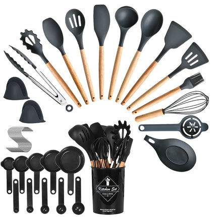 35-Piece Professional Kitchen Utensils Set – Heat-Resistant Silicone Cooking Tools with Holder