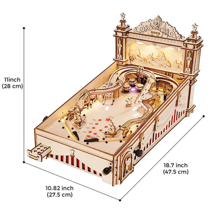 ROKR 3D Wooden Pinball Machine Puzzle – Functional Mechanical Model Kit with Lights & Sound – DIY Brainteaser Engineering Toy for Adults