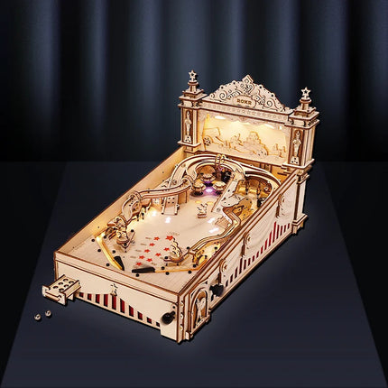 ROKR 3D Wooden Pinball Machine Puzzle – Functional Mechanical Model Kit with Lights & Sound – DIY Brainteaser Engineering Toy for Adults
