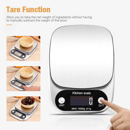 22lbs/10kg Digital Kitchen Scale – Professional Food & Diet Scale with 1g Precision – Stainless Steel Measuring Weight Balance