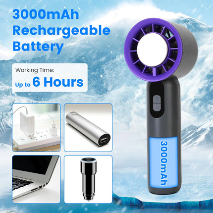Handheld Turbo Fan with Ice Cooling Plate – 100-Speed Stepless Adjustment – 3000mAh Rechargeable Portable Fan with LCD Display – White