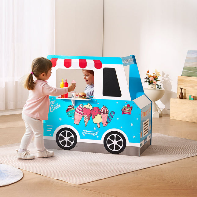 Wooden Ice Cream Truck Playset – Traditional Pretend Play Stand for Kids – Includes Magnetic Scoops & Cones – Educational Gift for Ages 3-7