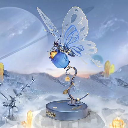 ROKR Starry Blue Mechanical Butterfly – 3D Moving Wing Model Kit – DIY Steampunk Butterfly Puzzle – Mechanical Art Gift for Adults & Teens