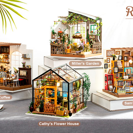 Robotime Rolife DIY Miniature Dollhouse Kit – Wooden Model Room Series with LED Lights – Creative 3D Puzzle Hobby Gift for Adults