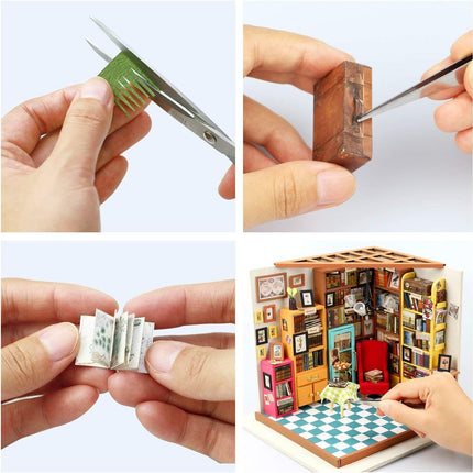 Robotime Rolife DIY Miniature Dollhouse Kit – Wooden Model Room Series with LED Lights – Creative 3D Puzzle Hobby Gift for Adults