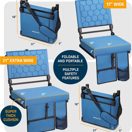Folding Reclining Stadium Seat with Back Support – Cushioned Extra Wide Bleacher Chair for Sports Games & Outdoor Events
