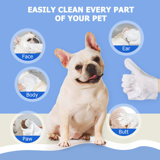 Rinse-Free Pet Grooming Glove Wipes – 6pcs Deodorizing Bathing Gloves for Dogs & Cats – No-Rinse Body & Paw Cleaning Wipes for Travel & Daily Care