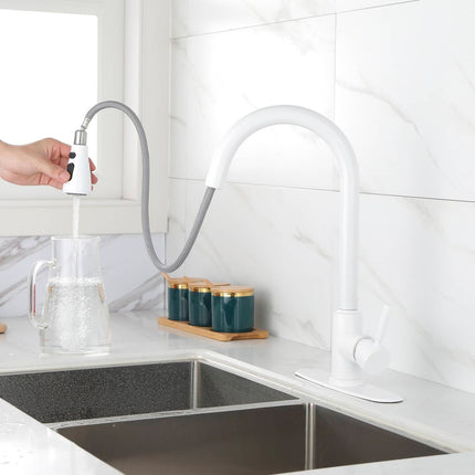 Modern High-Arc Kitchen Faucet with Pull-Out Sprayer – Dual-Mode Stream & Spray Tap – Single Handle Stainless Steel Sink Faucet