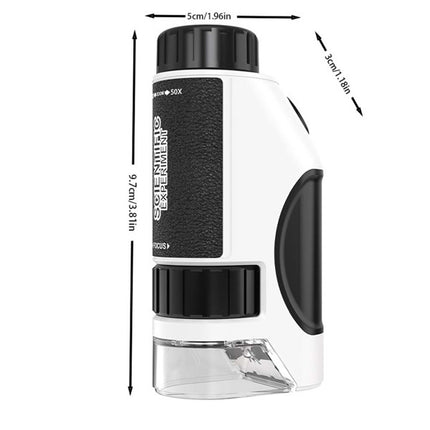 Kids Mini Pocket Microscope Kit – 50X-300X Magnification – Portable Handheld Science Toy with Built-in LED Light