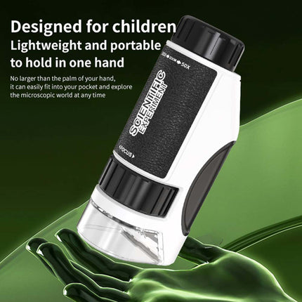 Kids Mini Pocket Microscope Kit – 50X-300X Magnification – Portable Handheld Science Toy with Built-in LED Light