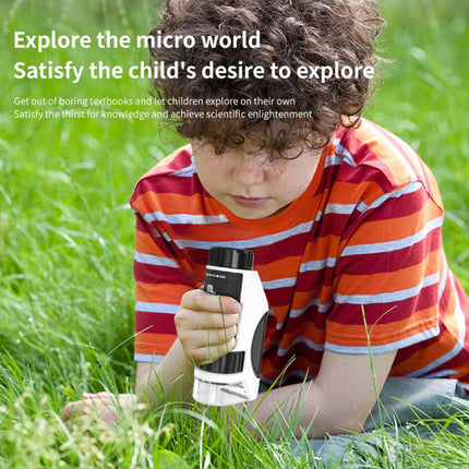 Kids Mini Pocket Microscope Kit – 50X-300X Magnification – Portable Handheld Science Toy with Built-in LED Light
