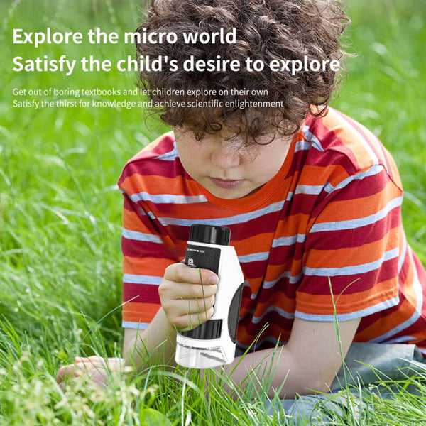 Kids Mini Pocket Microscope Kit – 50X-300X Magnification – Portable Handheld Science Toy with Built-in LED Light