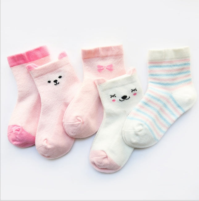 5-Pack Kids Breathable Summer Socks – Thin Mesh Cotton Socks for Boys & Girls – Soft & Sweat-Absorbing Daily Wear