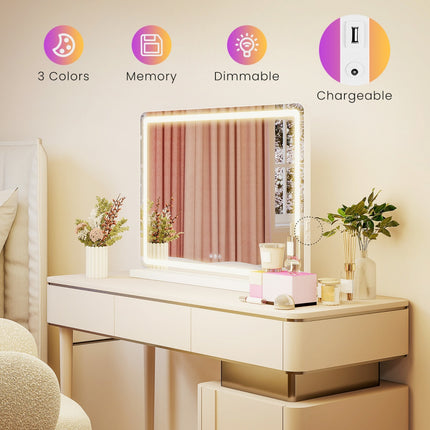 Ultra-Slim LED Vanity Mirror – Square Desktop Makeup Mirror with 3-Color Modes