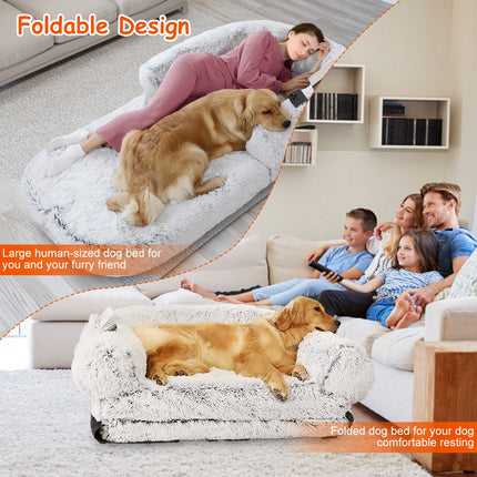 3-Piece Human Dog Bed Set – Includes Pillow & Blanket – 71"x45" Large Human-Sized Dog Bed for Adults, Kids & Pets – Machine Washable & Foldable (Grey)