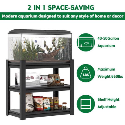 Heavy-Duty Metal Aquarium Stand – Dual-Tier Iron Fish Tank Bracket – Modern Space-Saving Rack for Home & Office (Stand Only)