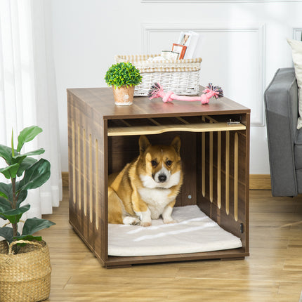 Furniture Style Dog Crate End Table – Wooden Pet Kennel with Removable Door Panel – Decorative Dog House with Foam Cushion & Safety Lock (Brown)