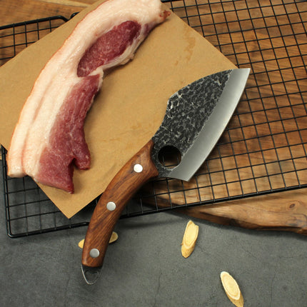 Hand-Forged Boning Knife – High Carbon Steel Butcher Knife for Meat Cleaving – Full Tang Kitchen & Outdoor Camping Knife