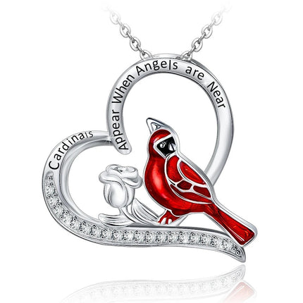 Heart-Shaped Red Cardinal Pendant Necklace – Symbolic "Always With You" Memorial Jewelry – Anniversary & Valentine’s Day Gift for Her