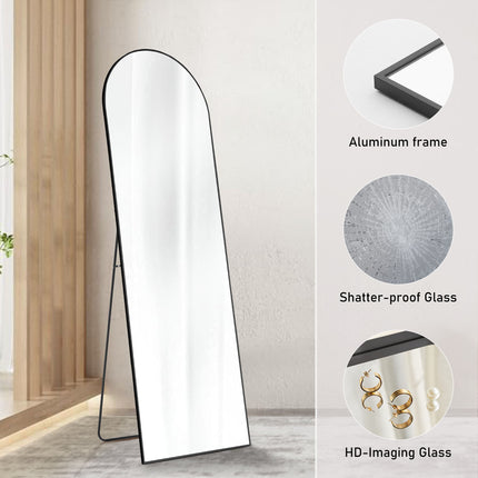 Modern Full Length Floor Mirror – 64" x 21" Aluminum Alloy Thin Frame Mirror – Standing, Leaning or Wall-Mounted Full Body Mirror