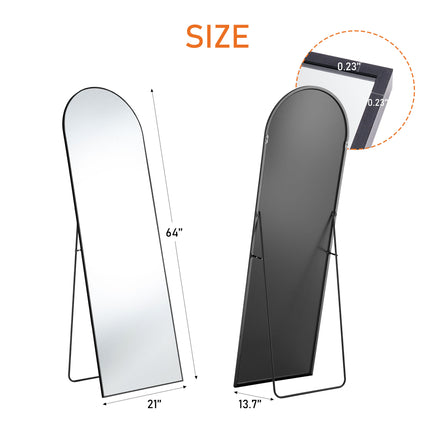 Modern Full Length Floor Mirror – 64" x 21" Aluminum Alloy Thin Frame Mirror – Standing, Leaning or Wall-Mounted Full Body Mirror